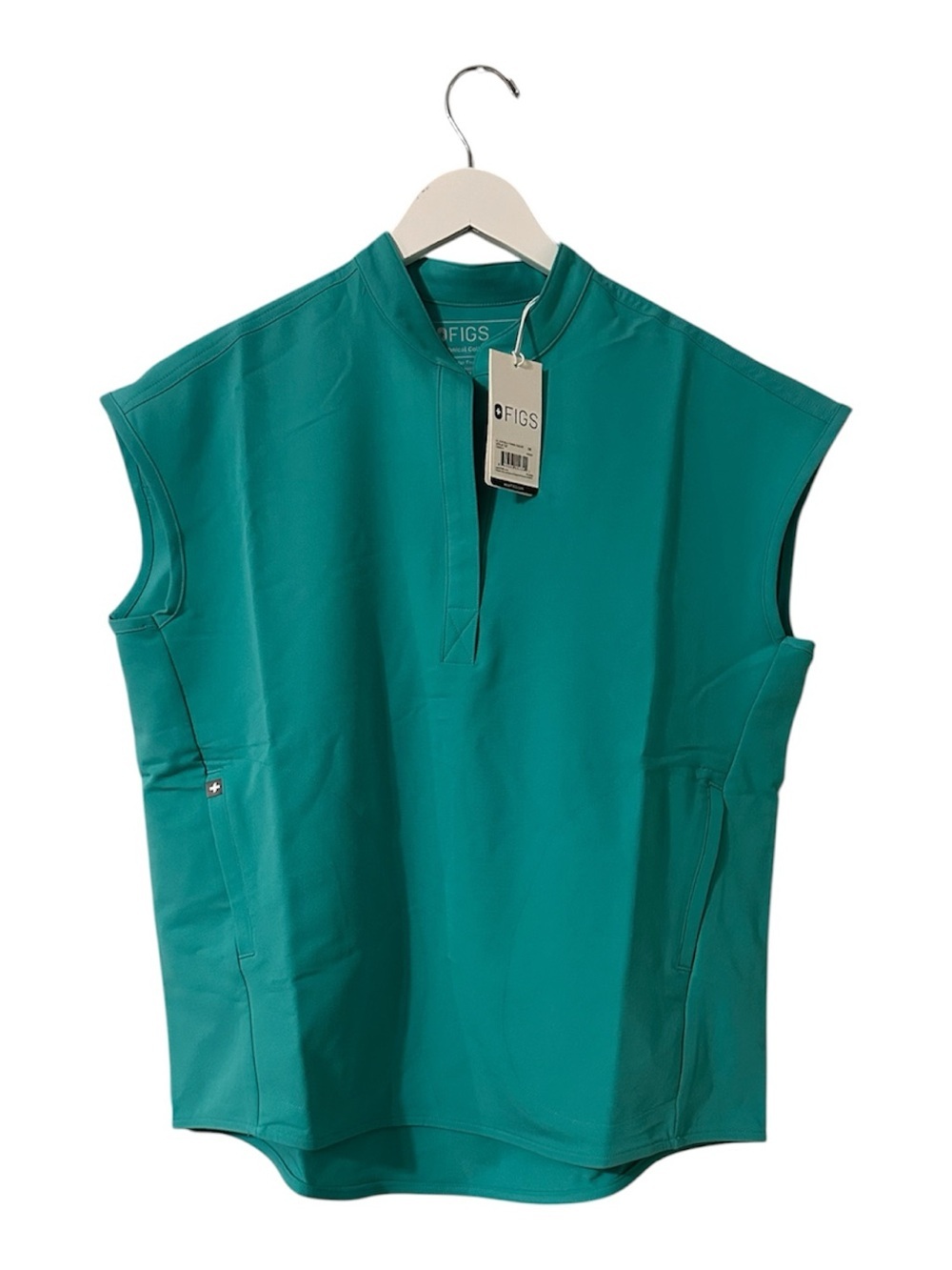 Figs Teal Sleeveless Medical Top with Mandarin Neck